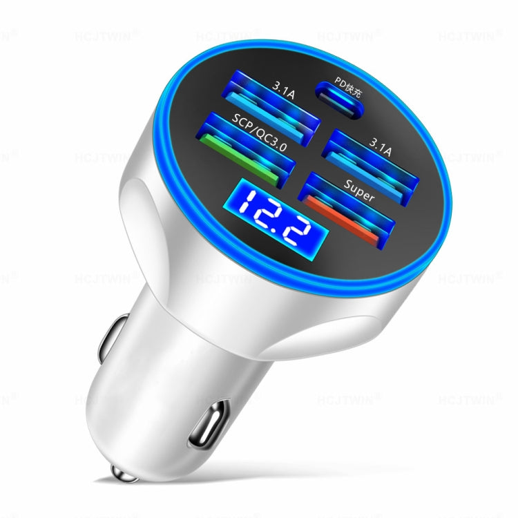 WGS-G37 5 in 1 Digital Display Super Fast Charging Car Charger with Voltmeter, WGS-G37