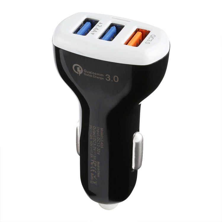 LZ-429 QC3.0 2.4A Three USB Ports Smart Quick Car Charger, LZ-429 Black, LZ-429 White