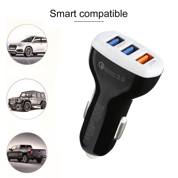 LZ-429 QC3.0 2.4A Three USB Ports Smart Quick Car Charger, LZ-429 Black, LZ-429 White