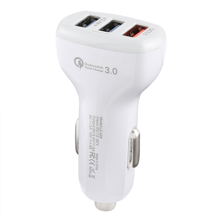 LZ-429 QC3.0 2.4A Three USB Ports Smart Quick Car Charger, LZ-429 Black, LZ-429 White