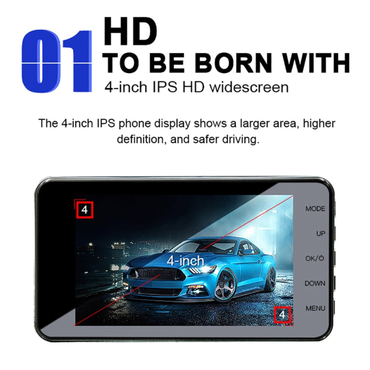 J20-1 2.5D 4 inch 170 Degrees Wide Angle Full HD 1080P Video Car DVR, Support TF Card / Motion Detection / Loop Recording, J20-1