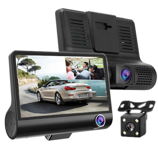 4.0 inch IPS Screen 5.0 Mega Pixels 170 Degrees Wide Angle Full HD 1080P 3 Channels Video Car DVR, Support Night Vision Fill Light / Reversing Visual / TF Card(32GB Max) / G-sensor / Motion Detection, 170 Degrees