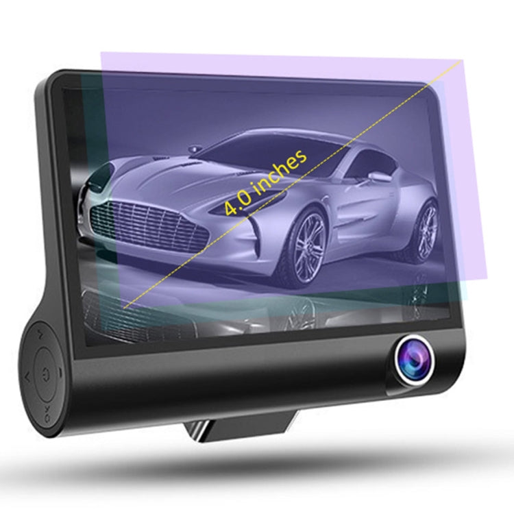 4.0 inch IPS Screen 5.0 Mega Pixels 170 Degrees Wide Angle Full HD 1080P 3 Channels Video Car DVR, Support Night Vision Fill Light / Reversing Visual / TF Card(32GB Max) / G-sensor / Motion Detection, 170 Degrees