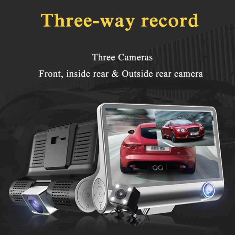 4.0 inch IPS Screen 5.0 Mega Pixels 170 Degrees Wide Angle Full HD 1080P 3 Channels Video Car DVR, Support Night Vision Fill Light / Reversing Visual / TF Card(32GB Max) / G-sensor / Motion Detection, 170 Degrees