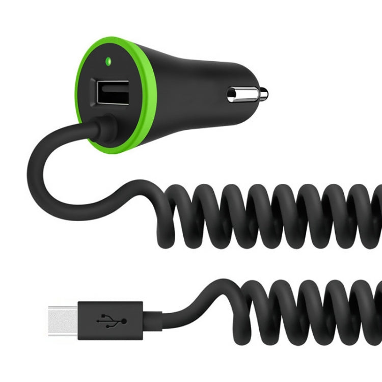 17W 3.4A Mini USB Car Charger with USB-C / Type-C Spring Cable, USB-C / Type-C