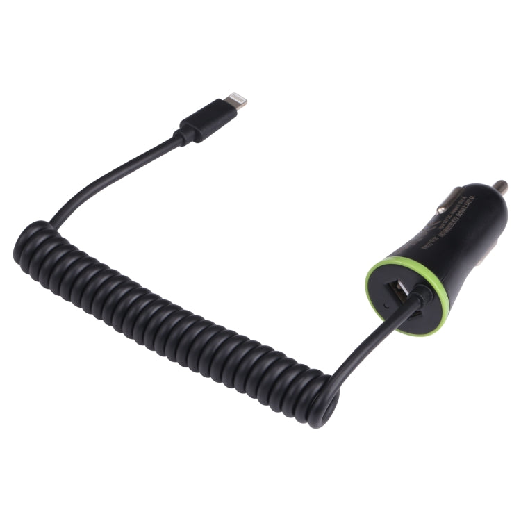 17W 3.4A Mini USB Car Charger with 8 Pin Spring Cable, 8 Pin