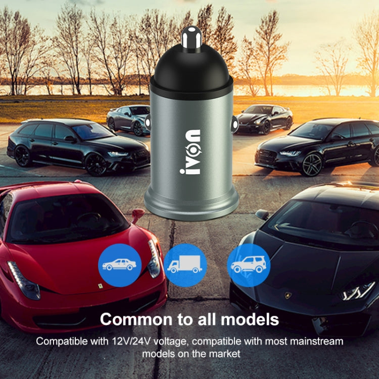 IVON CC37 15W 3.1A Dual USB Mini Car Charger + 1m USB to Micro USB Fast Charge Data Cable Set, Micro USB