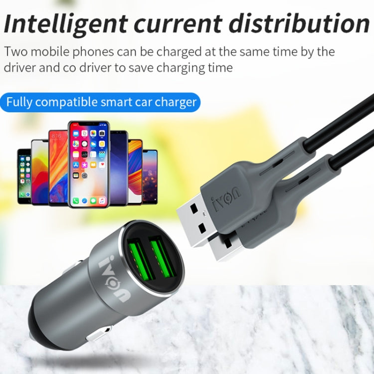 IVON CC38 2.4A Dual USB Car Charger + 1m USB to 8 Pin Fast Charge Data Cable Set, 8 Pin