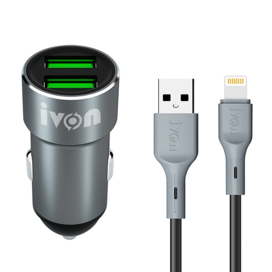 IVON CC38 2.4A Dual USB Car Charger + 1m USB to 8 Pin Fast Charge Data Cable Set, 8 Pin