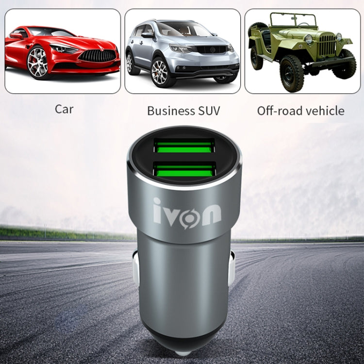 IVON CC38 2.4A Dual USB Car Charger + 1m USB to USB-C / Type-C Fast Charge Data Cable Set, USB-C / Type-C