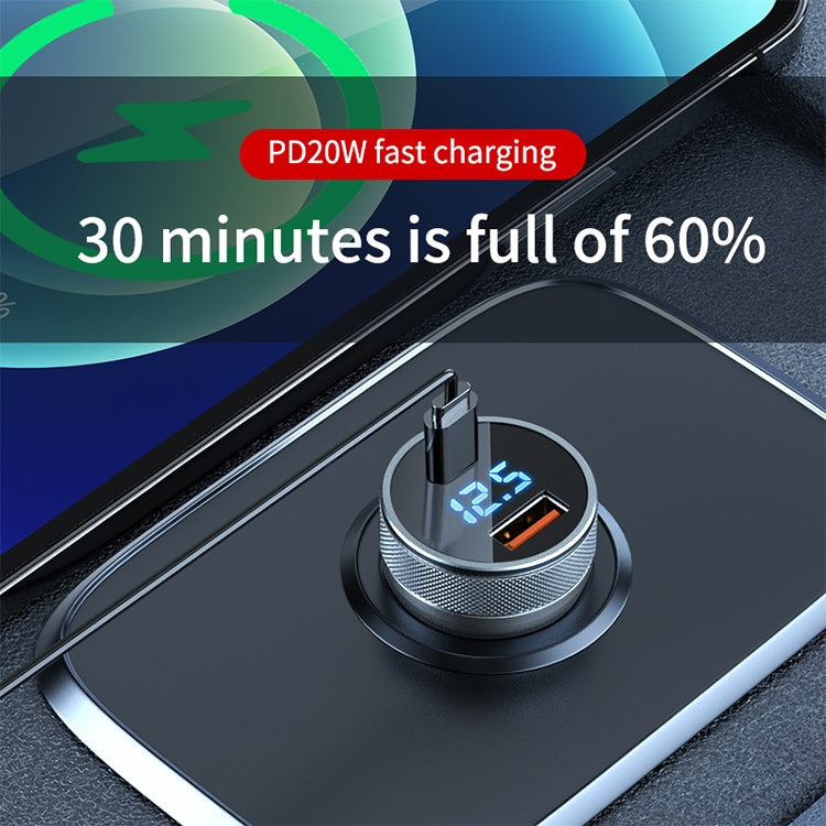 ACC-568 PD 20W USB-C / Type-C + USB Digital Display Fast Charge Car Charger, ACC-568