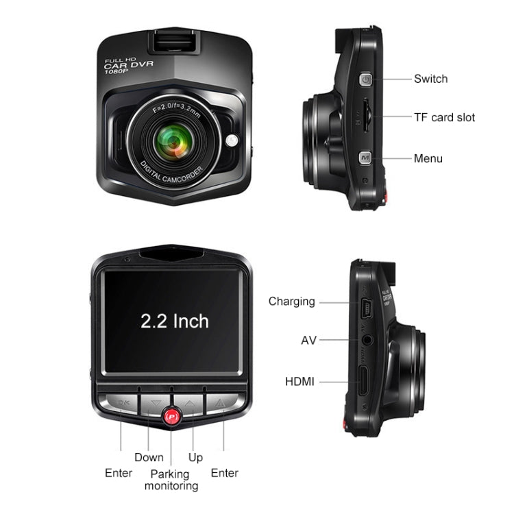 2.2 inch Car 480P Single Recording Shield Driving Recorder DVR Support Parking Monitoring / Loop Recording (Black), 2.2 inch