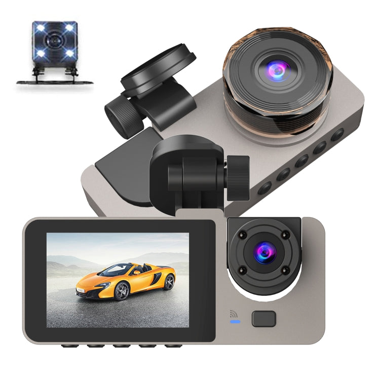 A2 Triple Lens Car Dash Camera Driving Recorder, A2 (Black), A2 (Gold)