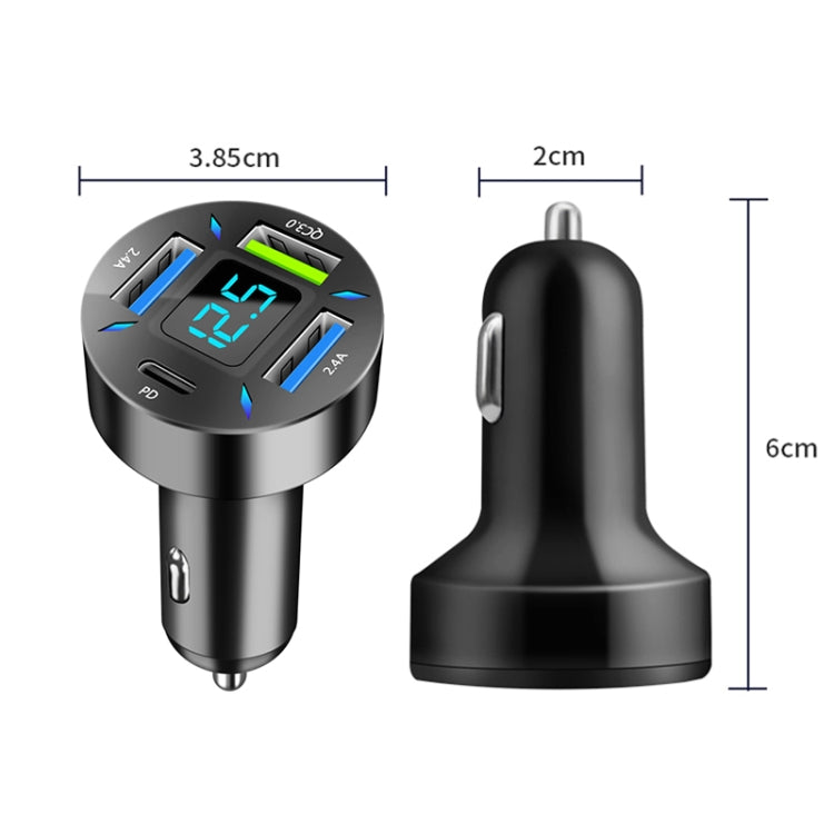 4 in 1 USB PD20W+QC3.0+2.4A Digital Display Car Fast Charger, PD20W+QC3.0+2.4A