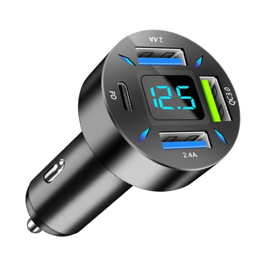 4 in 1 USB PD20W+QC3.0+2.4A Digital Display Car Fast Charger, PD20W+QC3.0+2.4A