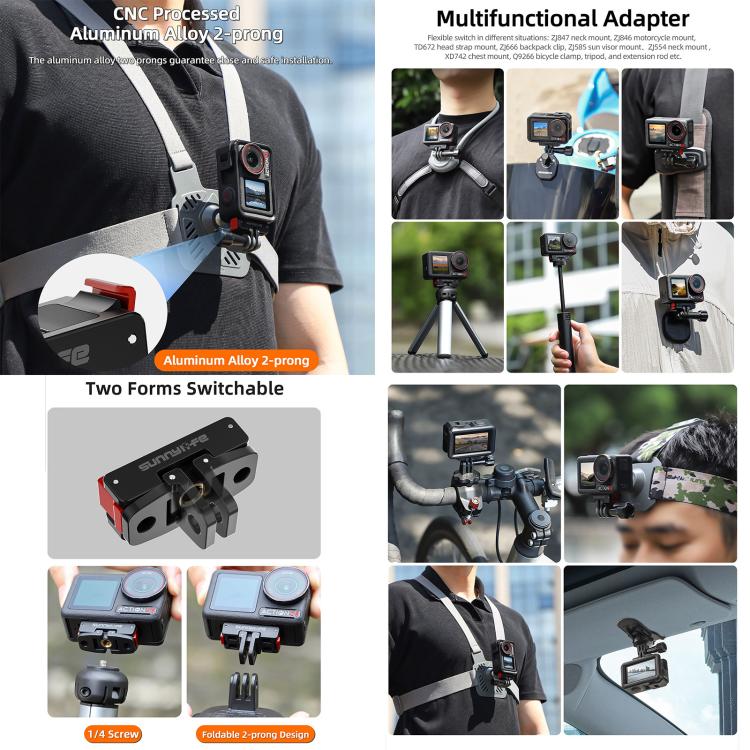 For DJI Osmo Action 5 Pro / 4 / 3 Sunnylife Foldable Magnetic Quick Release Mount + Magnetic Cold Shoe Adapter