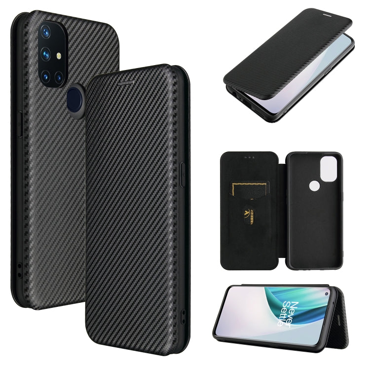 Carbon Fiber Texture Magnetic Horizontal Flip TPU + PC + PU Leather Case with Card Slot, For OnePlus Nord N10 5G, For OnePlus Nord N100