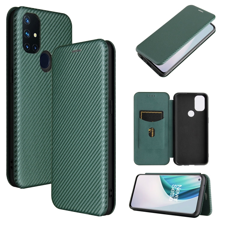 Carbon Fiber Texture Magnetic Horizontal Flip TPU + PC + PU Leather Case with Card Slot, For OnePlus Nord N10 5G, For OnePlus Nord N100