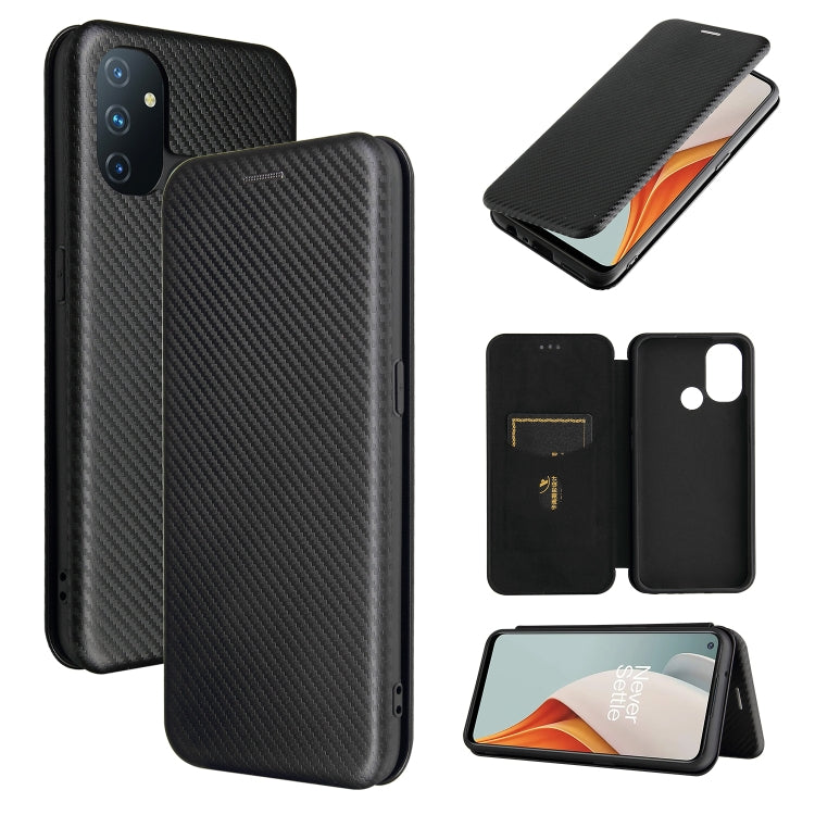 Carbon Fiber Texture Magnetic Horizontal Flip TPU + PC + PU Leather Case with Card Slot, For OnePlus Nord N10 5G, For OnePlus Nord N100