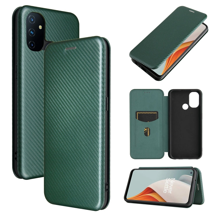 Carbon Fiber Texture Magnetic Horizontal Flip TPU + PC + PU Leather Case with Card Slot, For OnePlus Nord N10 5G, For OnePlus Nord N100