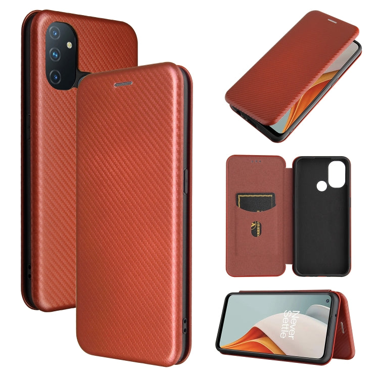 Carbon Fiber Texture Magnetic Horizontal Flip TPU + PC + PU Leather Case with Card Slot, For OnePlus Nord N10 5G, For OnePlus Nord N100