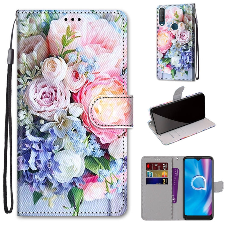 Coloured Drawing Cross Texture Horizontal Flip PU Leather Case with Holder & Card Slots & Wallet & Lanyard, For Alcatel 1S (2020) / 3L (2020)