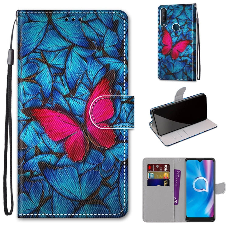 Coloured Drawing Cross Texture Horizontal Flip PU Leather Case with Holder & Card Slots & Wallet & Lanyard, For Alcatel 1SE (2020)