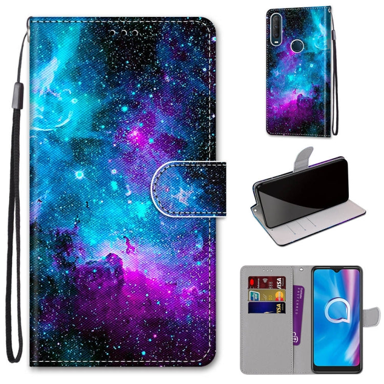 Coloured Drawing Cross Texture Horizontal Flip PU Leather Case with Holder & Card Slots & Wallet & Lanyard, For Alcatel 1SE (2020)