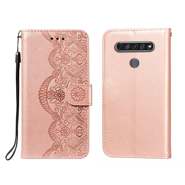 Flower Vine Embossing Pattern Horizontal Flip Leather Case with Card Slot & Holder & Wallet & Lanyard, For LG K61, For LG V40 ThinQ