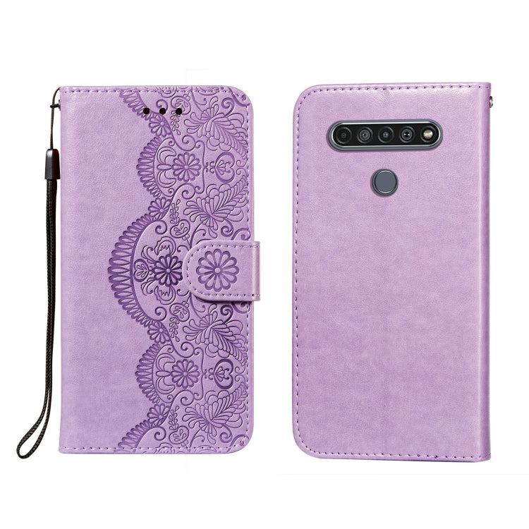 Flower Vine Embossing Pattern Horizontal Flip Leather Case with Card Slot & Holder & Wallet & Lanyard, For LG K61, For LG V40 ThinQ