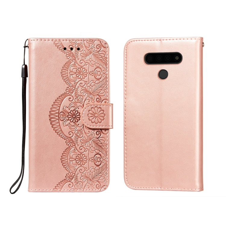 Flower Vine Embossing Pattern Horizontal Flip Leather Case with Card Slot & Holder & Wallet & Lanyard, For LG K61, For LG V40 ThinQ