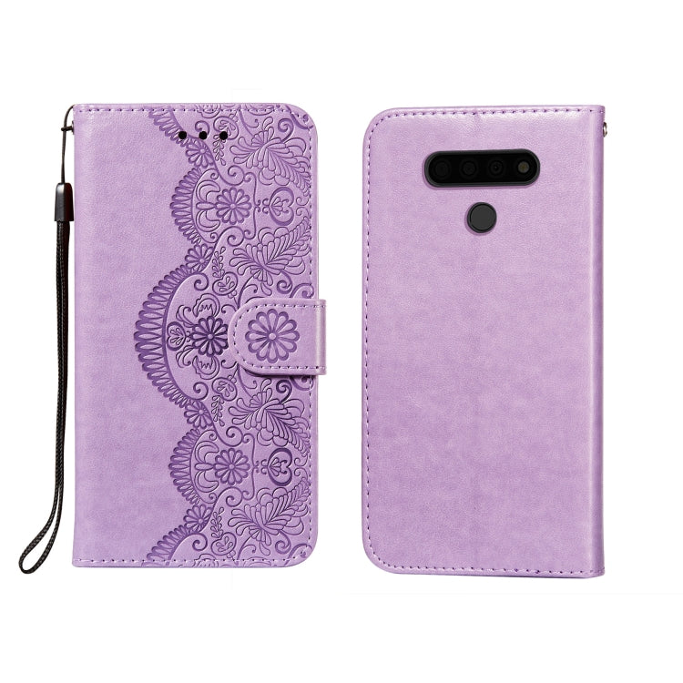 Flower Vine Embossing Pattern Horizontal Flip Leather Case with Card Slot & Holder & Wallet & Lanyard, For LG K61, For LG V40 ThinQ