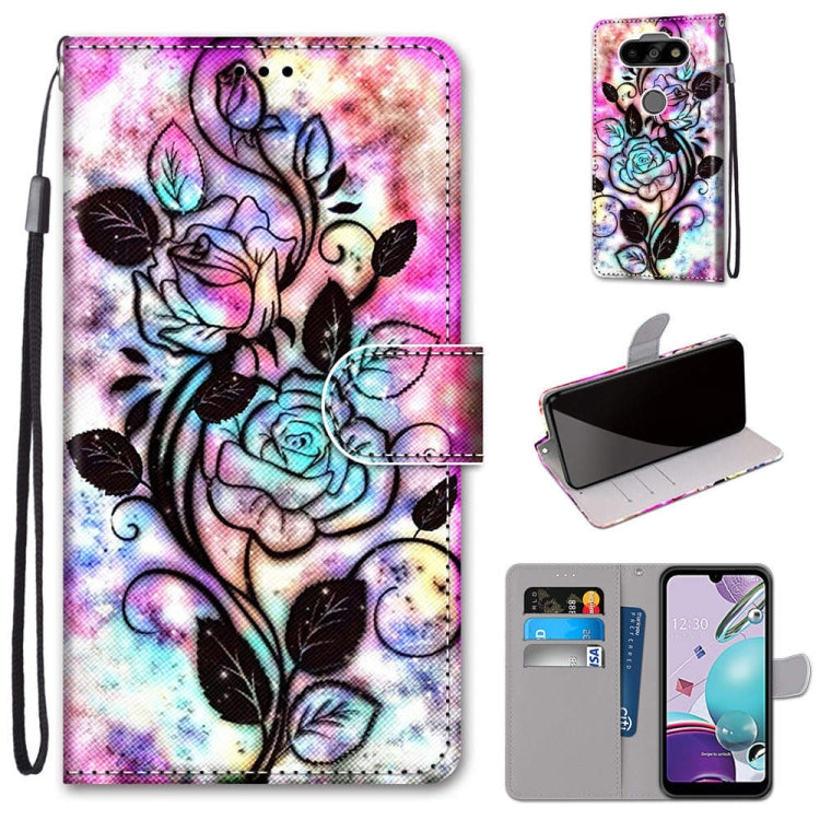 Coloured Drawing Cross Texture Horizontal Flip PU Leather Case with Holder & Card Slots & Wallet & Lanyard, For LG K31