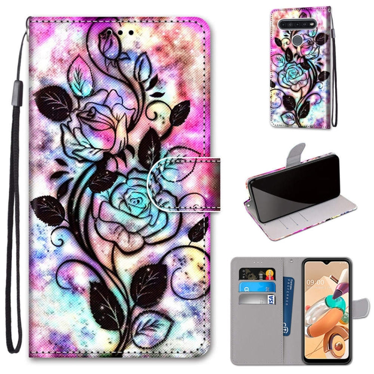 Coloured Drawing Cross Texture Horizontal Flip PU Leather Case with Holder & Card Slots & Wallet & Lanyard, For LG K41S / K51S