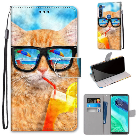 Coloured Drawing Cross Texture Horizontal Flip PU Leather Case with Holder & Card Slots & Wallet & Lanyard, For Motorola Moto G8