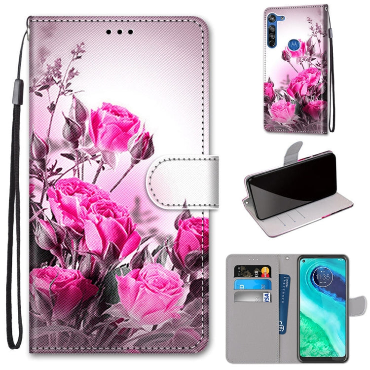 Coloured Drawing Cross Texture Horizontal Flip PU Leather Case with Holder & Card Slots & Wallet & Lanyard, For Motorola Moto G8