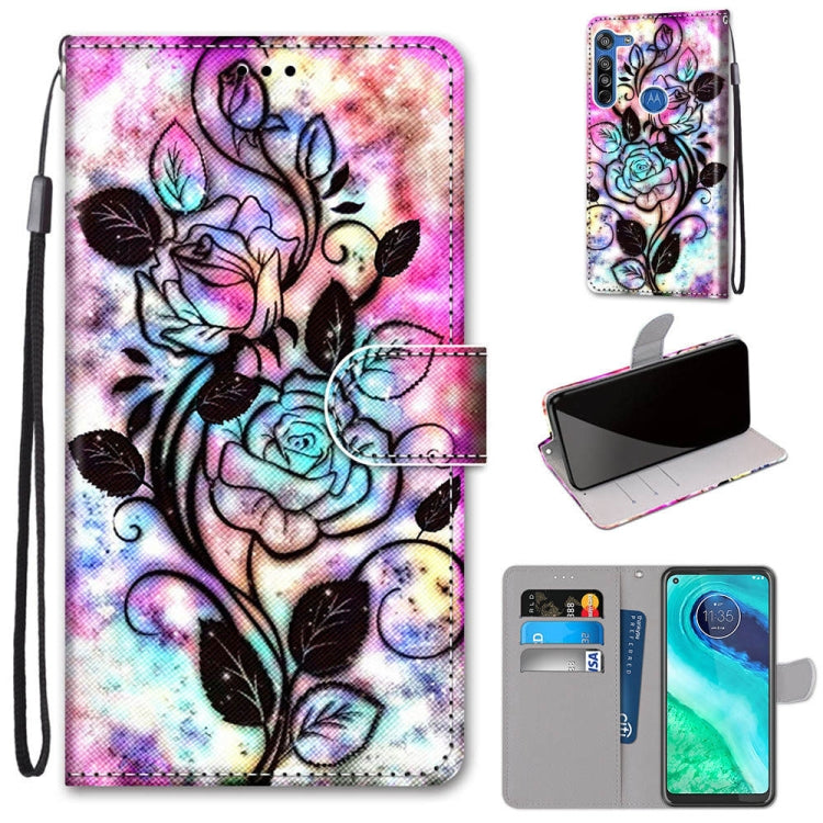 Coloured Drawing Cross Texture Horizontal Flip PU Leather Case with Holder & Card Slots & Wallet & Lanyard, For Motorola Moto G8