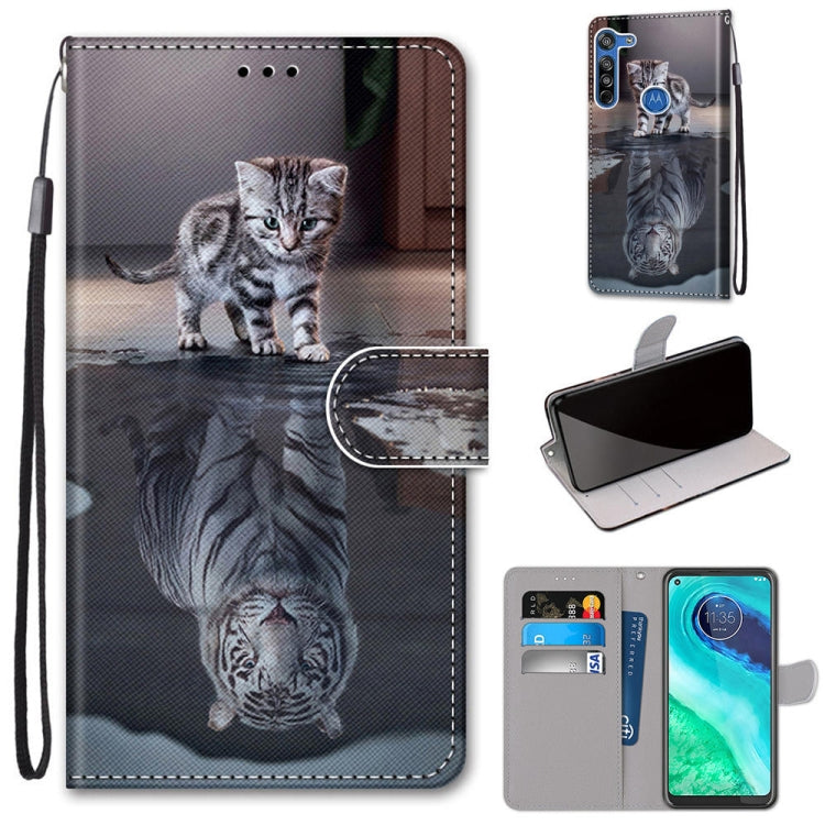 Coloured Drawing Cross Texture Horizontal Flip PU Leather Case with Holder & Card Slots & Wallet & Lanyard, For Motorola Moto G8