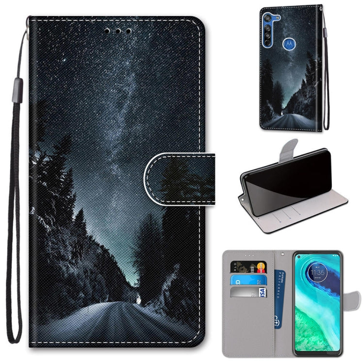 Coloured Drawing Cross Texture Horizontal Flip PU Leather Case with Holder & Card Slots & Wallet & Lanyard, For Motorola Moto G8