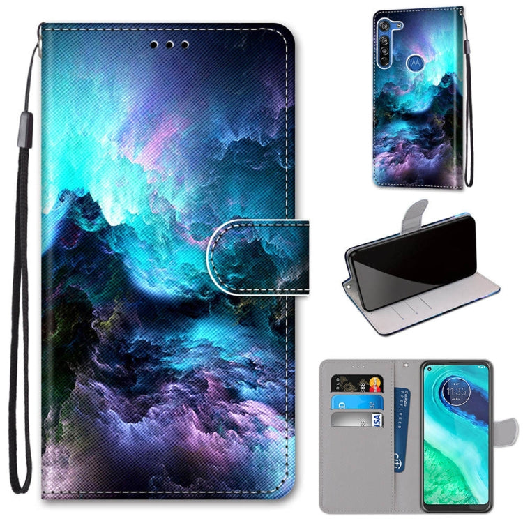 Coloured Drawing Cross Texture Horizontal Flip PU Leather Case with Holder & Card Slots & Wallet & Lanyard, For Motorola Moto G8