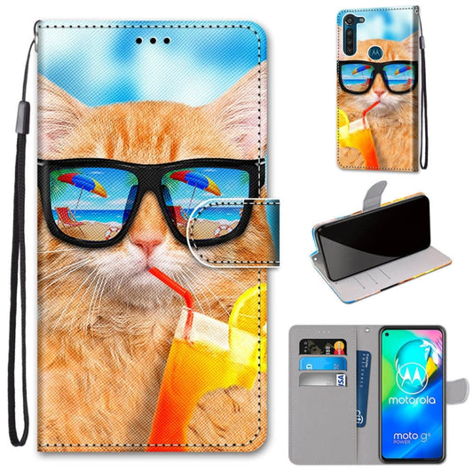 Coloured Drawing Cross Texture Horizontal Flip PU Leather Case with Holder & Card Slots & Wallet & Lanyard, For Motorola Moto G8 Power