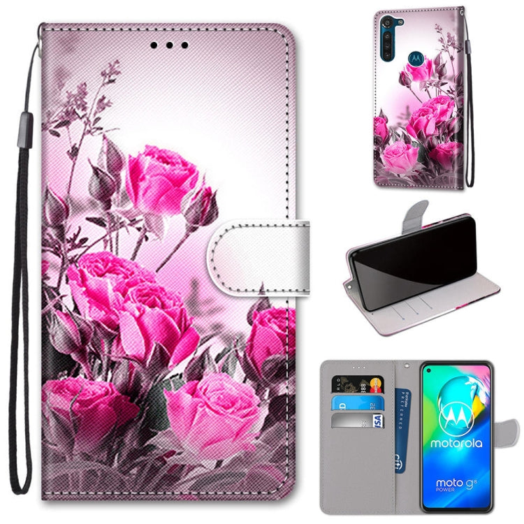 Coloured Drawing Cross Texture Horizontal Flip PU Leather Case with Holder & Card Slots & Wallet & Lanyard, For Motorola Moto G8 Power