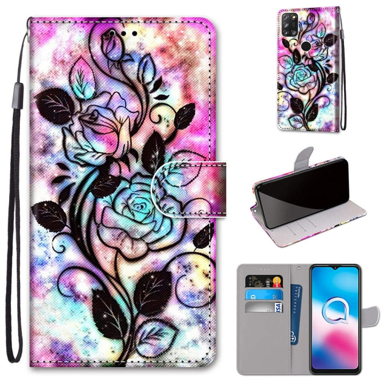 Coloured Drawing Cross Texture Horizontal Flip PU Leather Case with Holder & Card Slots & Wallet & Lanyard, For Alcatel 3X 2020