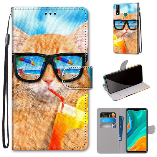 Coloured Drawing Cross Texture Horizontal Flip PU Leather Case with Holder & Card Slots & Wallet & Lanyard, For Huawei Y8s