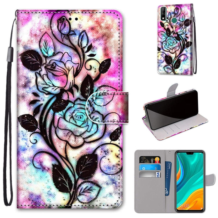 Coloured Drawing Cross Texture Horizontal Flip PU Leather Case with Holder & Card Slots & Wallet & Lanyard, For Huawei Y8s