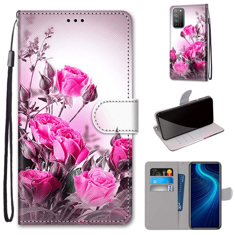 Coloured Drawing Cross Texture Horizontal Flip PU Leather Case with Holder & Card Slots & Wallet & Lanyard, For Huawei Honor X10 / X10 Pro