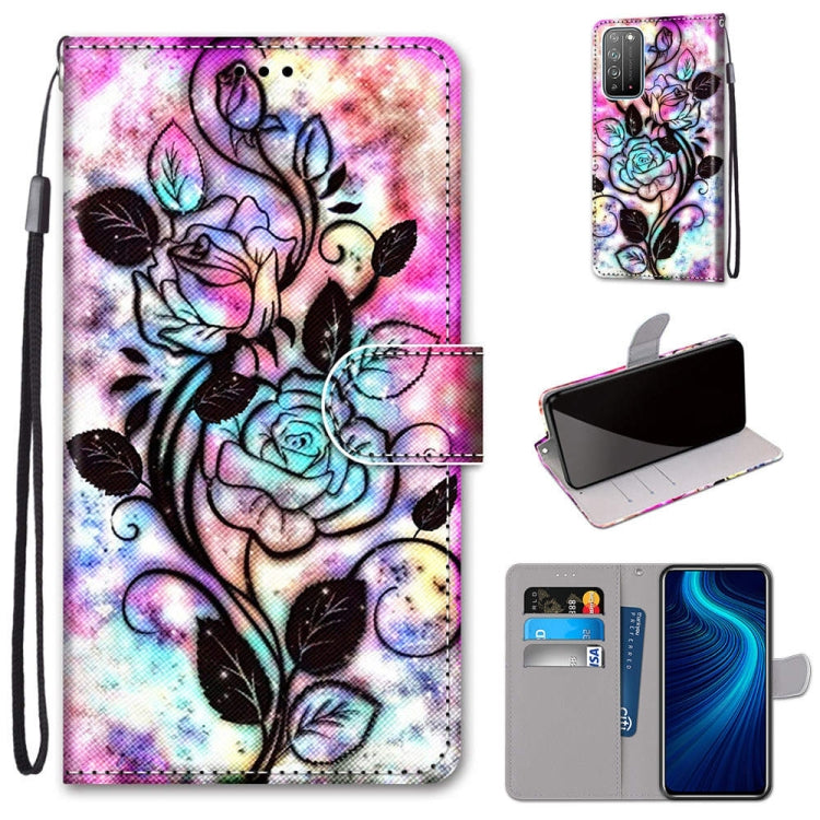 Coloured Drawing Cross Texture Horizontal Flip PU Leather Case with Holder & Card Slots & Wallet & Lanyard, For Huawei Honor X10 / X10 Pro