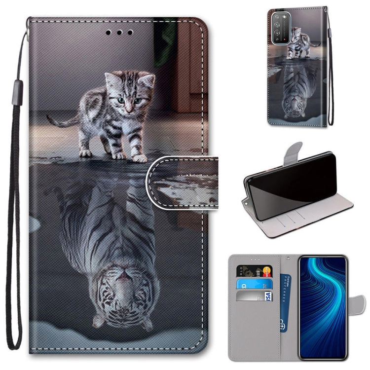 Coloured Drawing Cross Texture Horizontal Flip PU Leather Case with Holder & Card Slots & Wallet & Lanyard, For Huawei Honor X10 / X10 Pro