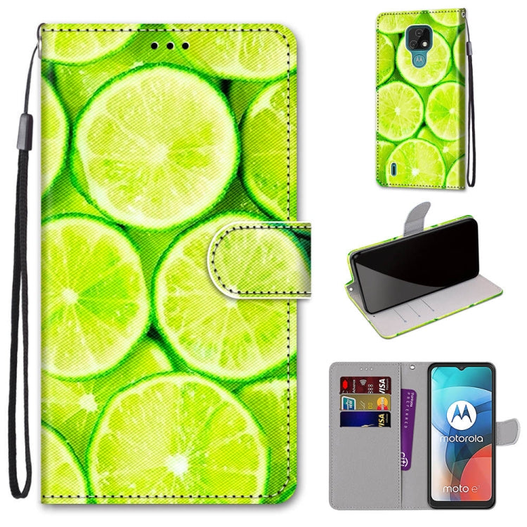 Coloured Drawing Cross Texture Horizontal Flip PU Leather Case with Holder & Card Slots & Wallet & Lanyard, For Motorola Moto E7