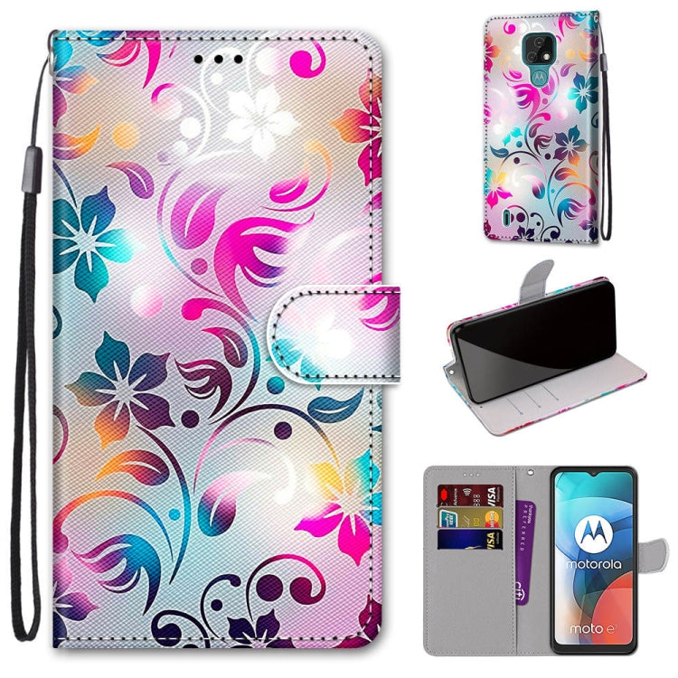 Coloured Drawing Cross Texture Horizontal Flip PU Leather Case with Holder & Card Slots & Wallet & Lanyard, For Motorola Moto E7